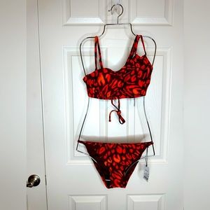 Shade & Shore medium 8-10 women's brown and red two piece swimsuit bikini